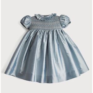 Classic Light Blue Smocked Satin Girls' Formal Dress